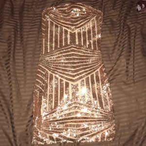 Strapless sequin rose gold mini dress